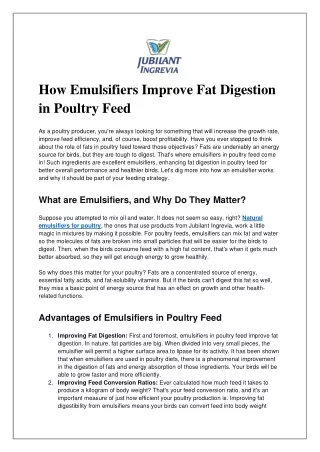 How Emulsifiers Improve Fat Digestion in Poultry Feed