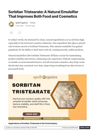 Sorbitan Tristearate from Spell Organics for Enhancing Texture and Stability