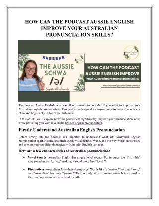 HOW CAN THE PODCAST AUSSIE ENGLISH IMPROVE YOUR AUSTRALIAN PRONUNCIATION SKILLS