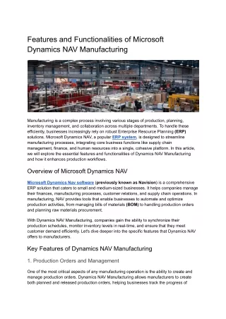 Features and Functionalities of Microsoft Dynamics NAV Manufacturing