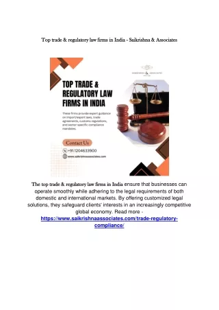 Top trade & regulatory law firms in India - Saikrishna & Associates