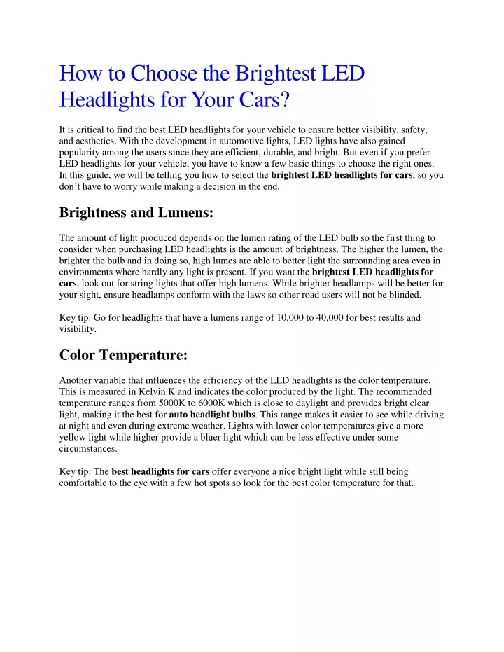 how to choose the brightest led headlights