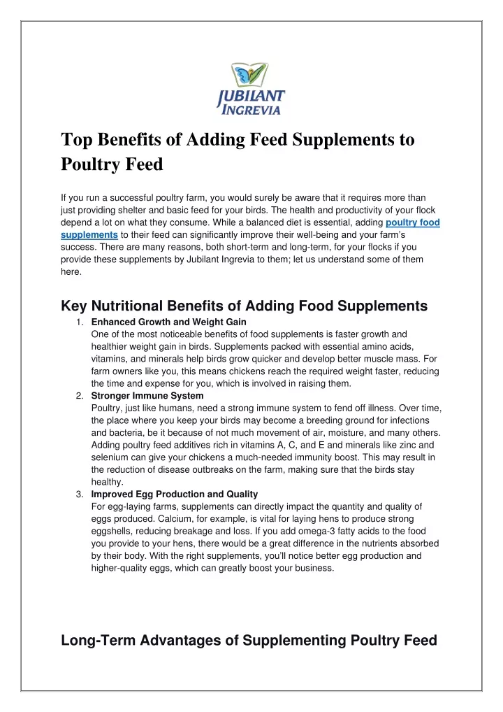 top benefits of adding feed supplements