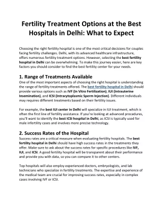 Fertility Treatment Options at the Best Hospitals in Delhi What to Expect