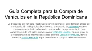 Guía Completa para la Compra de Vehículos en la República Dominicana