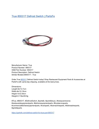True 800317 Defrost Switch - PartsFe