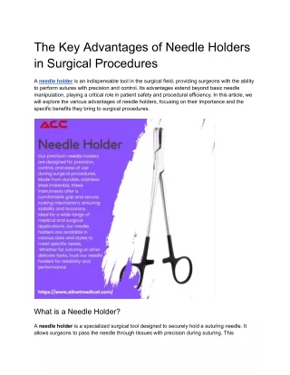 The Key Advantages of Needle Holders in Surgical Procedures