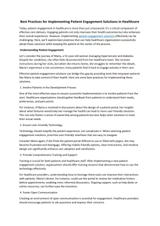 Best Practices for Implementing Patient Engagement Solutions in Healthcare