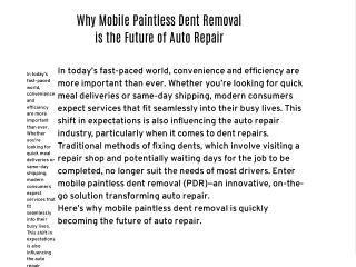 Why Mobile Paintless Dent Removal is the Future of Auto Repair