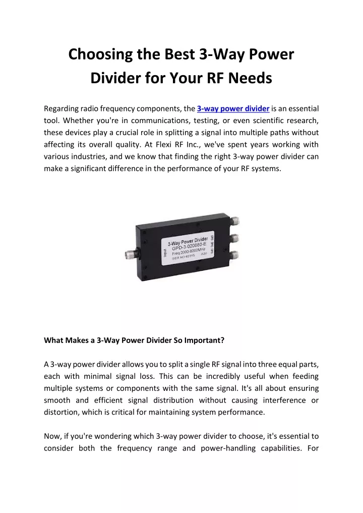 choosing the best 3 way power divider for your