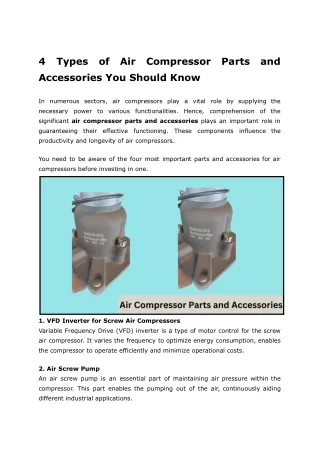 4 Types of Air Compressor Parts and Accessories You Should Know