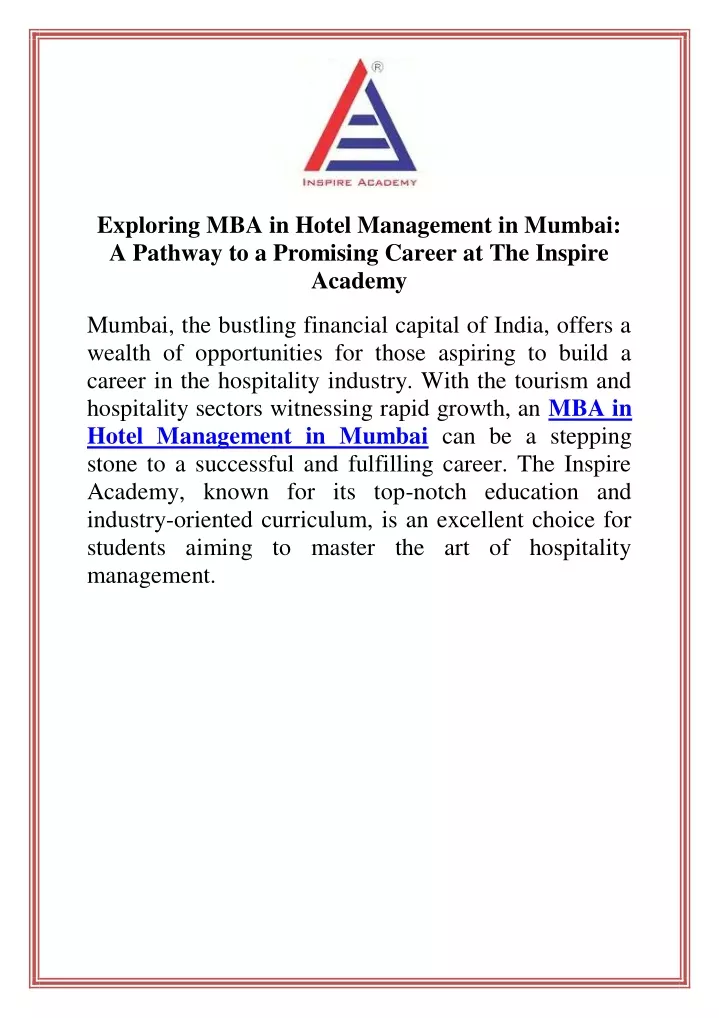 exploring mba in hotel management in mumbai