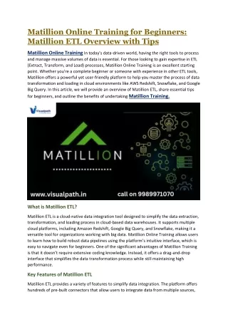 Matillion Online Training | Matillion For Snowflake Training