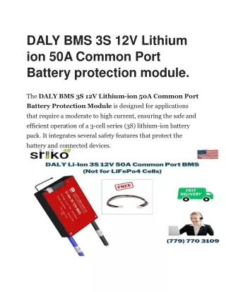 DALY BMS 3S 12V Lithium ion 30A Common Port Battery protection module