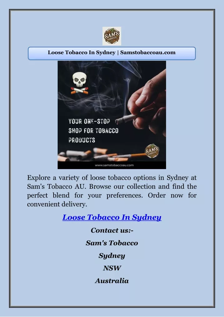 loose tobacco in sydney samstobaccoau com