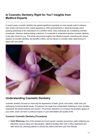 Is Cosmetic Dentistry Right for You Insights from Medford Experts