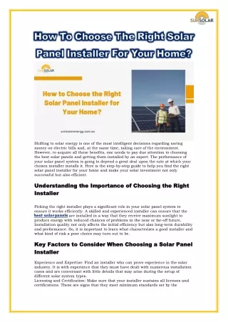 How to Choose the Right Solar Panel Installer for Your Home?