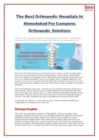 The Best Orthopedic Hospitals In Ahmedabad For Complete Orthopedic Solutions