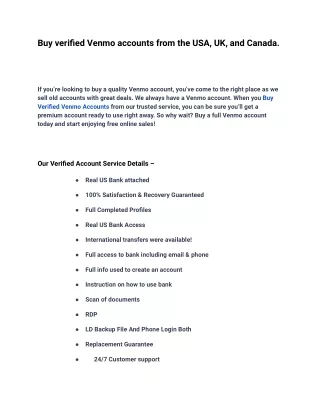 Get The Best Benef it's Buy Verified Venmo Accounts