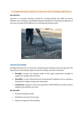 A Comprehensive Guide to Concrete for Footings and Floors