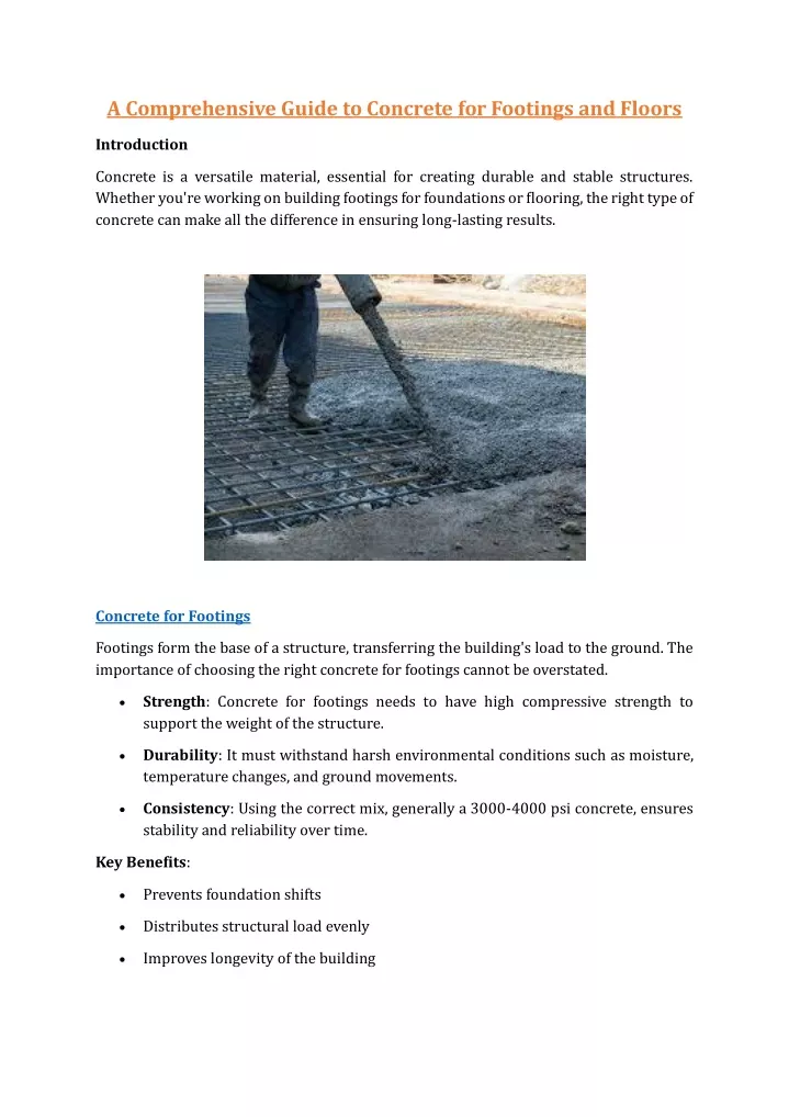 a comprehensive guide to concrete for footings