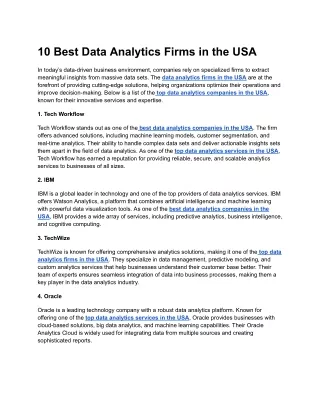 10 Best Data Analytics Firms in the USA