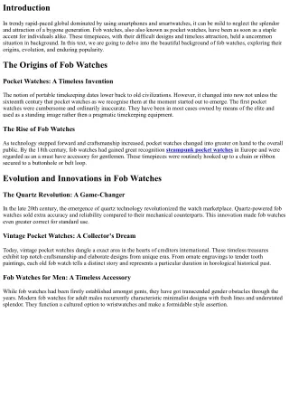 Unveiling the Fascinating History of Fob Watches