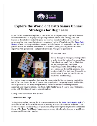 explore the world of 3 patti games online