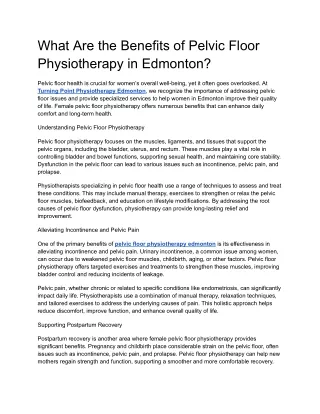 What Are the Benefits of Pelvic Floor Physiotherapy in Edmonton