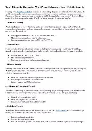 top 10 security plugins for wordpress enhancing