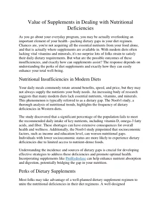 value of supplements in dealing with nutritional