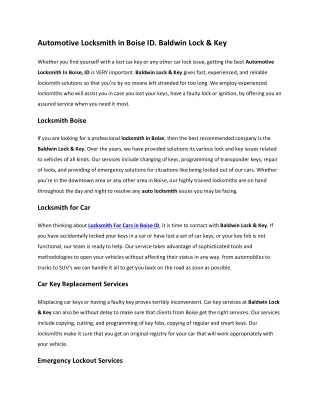 Automotive Locksmith in Boise ID