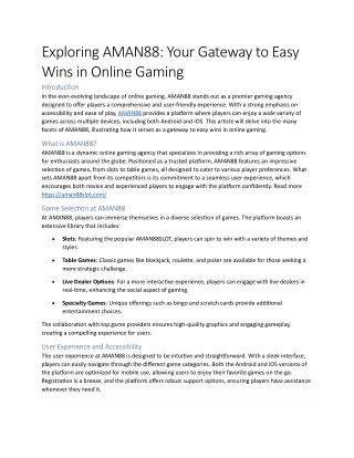 exploring aman88 your gateway to easy wins