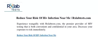 Reduce Your Risk Of Hiv Infection Near Me  Rxlabtests.com