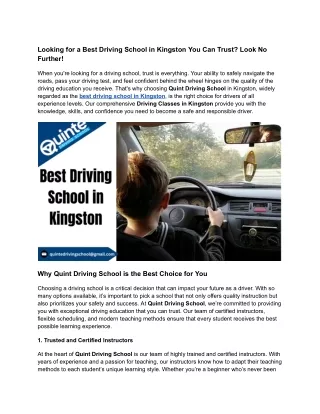 Looking for a Best Driving School in Kingston You Can Trust