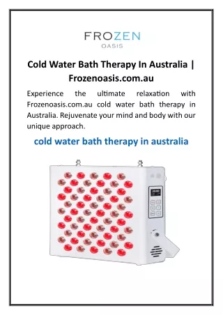 Cold Water Bath Therapy In Australia  Frozenoasis.com.au