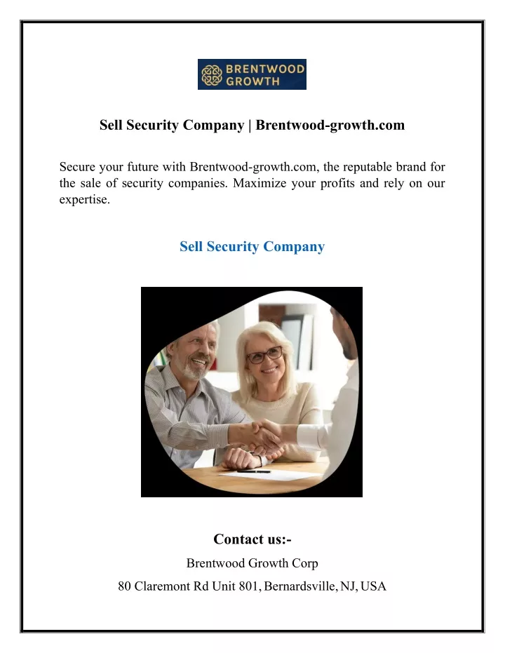 sell security company brentwood growth com