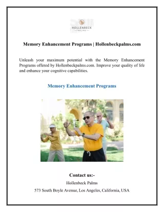 Memory Enhancement Programs Hollenbeckpalms