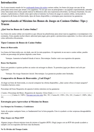 Aprovechando al Máximo los Bonos de Juego en Casinos Online: Tips y Trucos