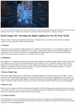 Head Lamps 101: Choosing the Right Lights Service for Your Needs
