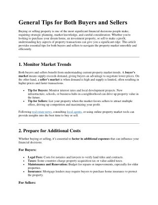 general tips for both buyers and sellers