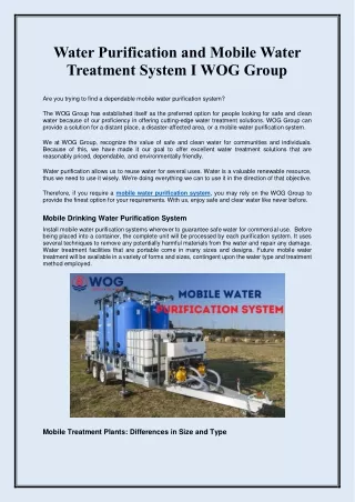 Mobile Water Purification System I WOG Group