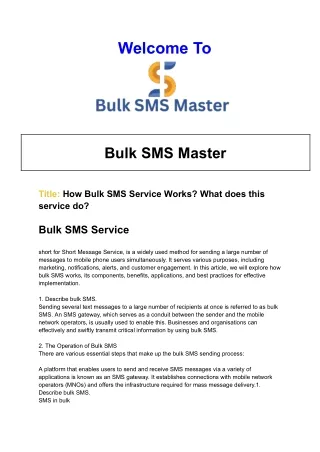 How Bulk SMS Service Works? What does this service do?