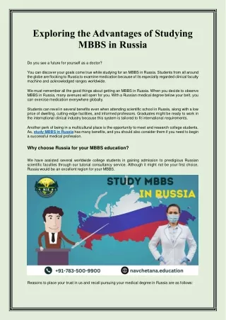 Exploring the Advantages of Studying MBBS in Russia