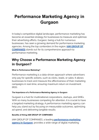 Performance Marketing Agency in Gurgaon