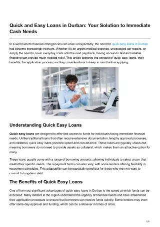 quick and easy loans in durban your solution