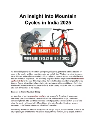 An Insight Into Mountain Cycles in India 2025