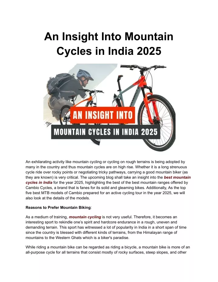 an insight into mountain cycles in india 2025