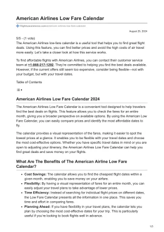 American Airlines Low Fare Calendar
