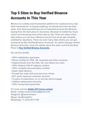 Top 5 Sites to Buy Verified Binance Accounts In This Year